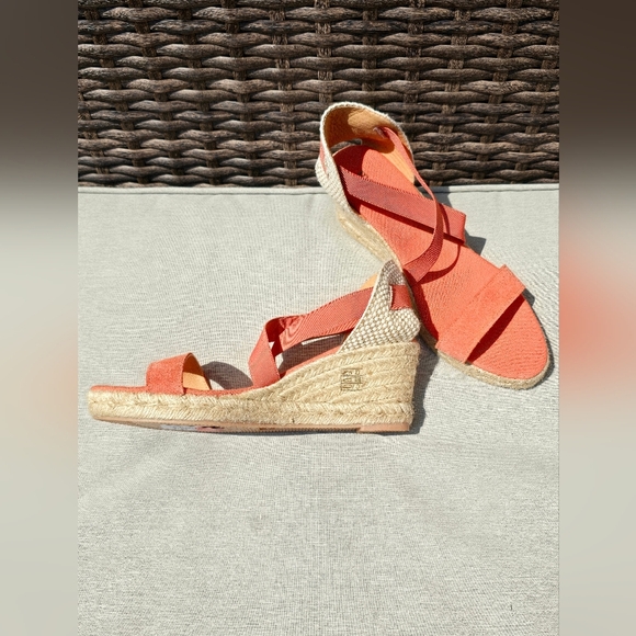 Maypol Spain Suede Coral Orange Wedges Sandals Elastic Bands Canvas Size 8.5 - Picture 4 of 7